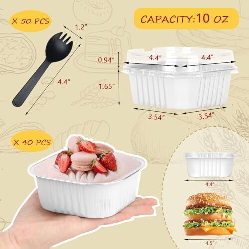Τετράγωνα Ράμεκιν Αλουμινίου μιας χρήσης 10oz με Καπάκια (40 Σετ) 2