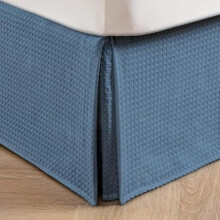 Jupe de lit plissée en tissu gaufré, volant anti-poussière sur mesure, 30 cm de hauteur, facile à installer, lavable en machine (bleu, Queen - 30