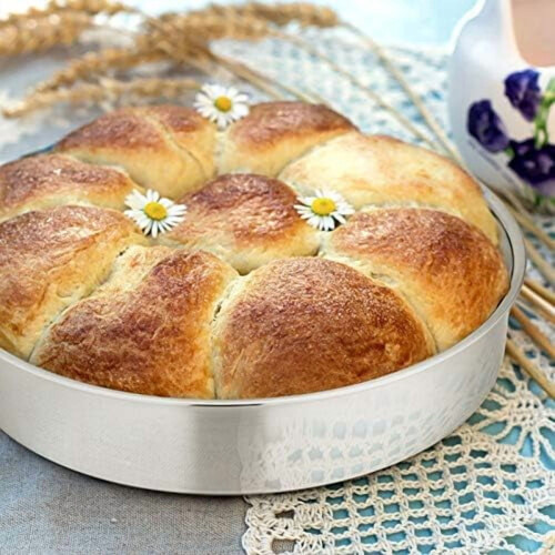 Conjunto de 2 formas redondas para bolo de 24 cm (9½ polegadas), em aço inoxidável, atóxicas e saudáveis, com acabamento espelhado e próprias 1