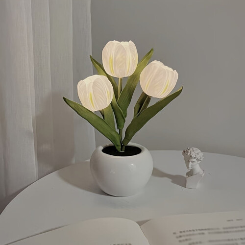 Luminária de mesa Art Déco com LED em formato de tulipa e alimentação USB.