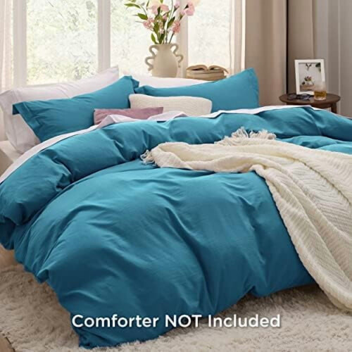 Parure de lit 3 pièces bleu sarcelle pour lit Queen avec fermeture éclair 1