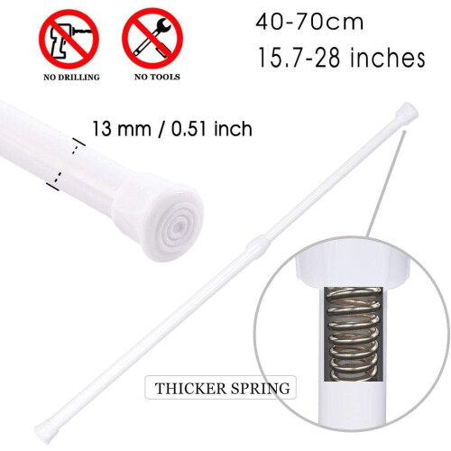 Conjunto de 2 varões de cortina com mola, ajustáveis e expansíveis de 40 a 71 cm (15,7 a 28 polegadas), ideais para cozinha, banheiro, janela e 1