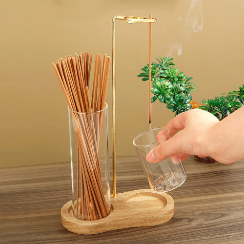2-in-1 Räucherstäbchenhalter aus Holz mit zwei Glasbechern 2