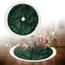 Jupe de sapin de Noël vintage en velours 90 cm - Tapis de sapin en fausse fourrure imprimée verte pour les fêtes de fin d'année, la décoration