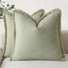 Lot de 2 housses de coussin à franges en coton ramie, 45 x 45 cm