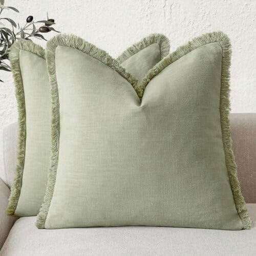 Juego de 2 fundas de almohada de algodón ramio con flecos, 45x45cm