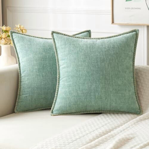 Conjunto de 2 capas de almofada de chenille 45x45cm (18x18 polegadas) cinza e verde