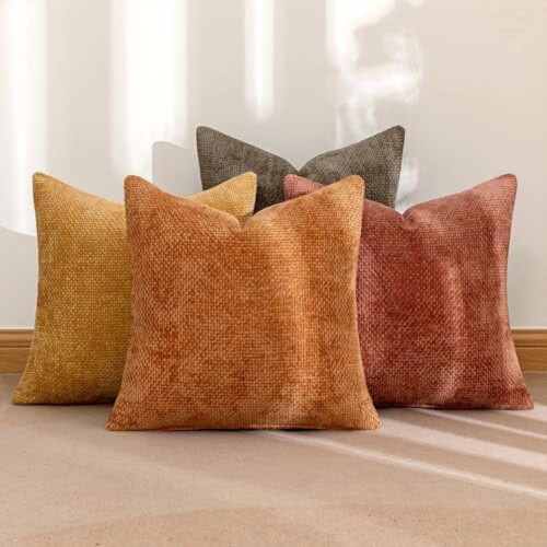 Lot de 4 housses de coussin en chenille 18x18 pouces 1