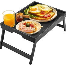 Bamboe bedtafeltje met inklapbare poten, ontbijtblad voor op de bank of in bed, om te eten, te werken, te gebruiken als snackblad voor op het