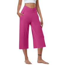 Damen-Yogahose mit weitem Bein (7/8 Zoll), Taschen, lockerer Passform und elastischem Bund – lässige Trainingshose, Sportbekleidung in großen