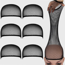 Long Wig Caps, Open End Mesh Net Liner Weaving Cap, Wig Caps for Women Black Pack of 6