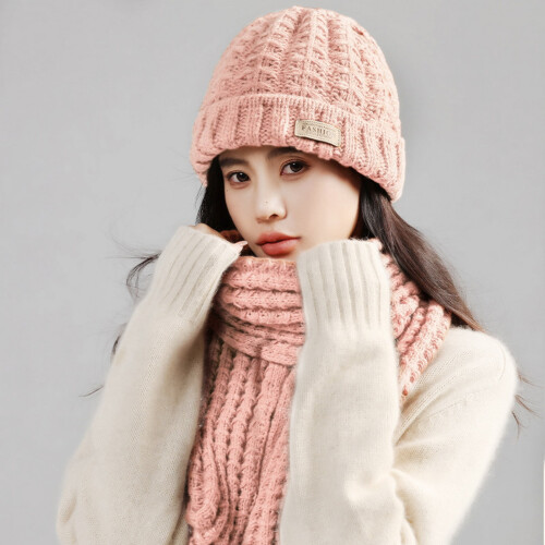 Strickmütze-Schal-Set, 2-teilig, Unisex, Winter, einfarbig