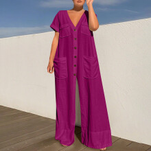 Women's Summer Wide-Leg Jumpsuit with Pockets