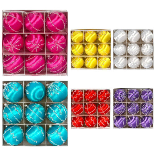 8cm Satin Christmas Balls 9-Pack Yellow