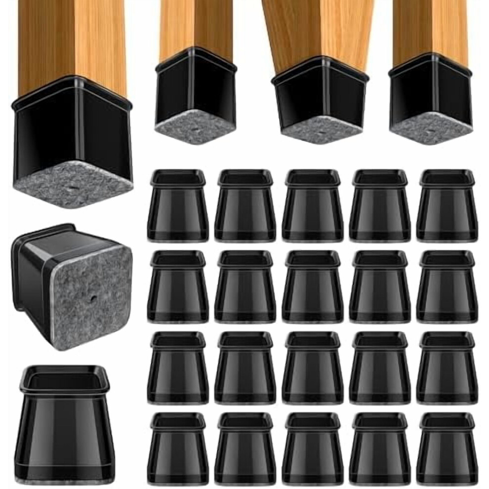 Square Chair Leg Protectors For Hardwood Floors, 20Pcs Silicone Covers (Black-L, Fit 1-1/16"Â1-5/8"), Compatible With Standard Chairs 9557311757631