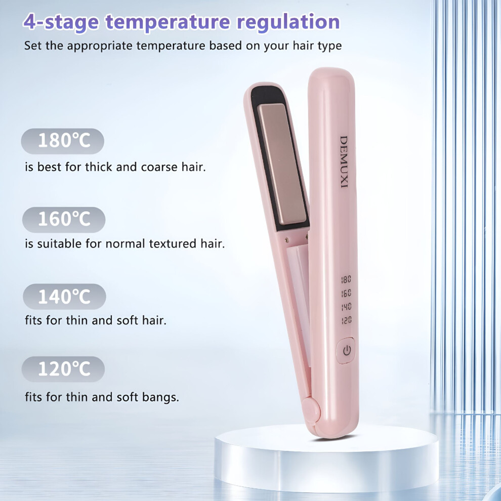 HIBIBUD Cordless Hair Straightener & Curler, 2-in-1 Portable Flat Iron, 3800mAh USB Rechargeable, Compatible with Pink Models
