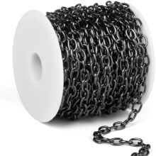 33 Feet Black Rolo Cable Chains Roll, 5 MM Black Plated Aluminium Oval Cable O Links Chain Bulk Spool for Jewelry Making DIY Craft
