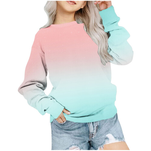 Mädchen-Sweatshirt, lässig, leicht, mit Batikmuster, langen Ärmeln, Crop-Top, Pullover 1