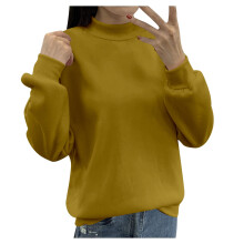 Damen-Sweatshirt mit gefüttertem Rollkragen, lockerem Schnitt, langen Ärmeln und Rundhalsausschnitt, einfarbig, ohne Kapuze, zum Öffnen