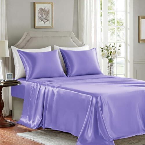Σετ σεντόνια σατέν King Size – Σετ 4 τεμαχίων από σατέν σεντόνια λεβάντας χωρίς 2