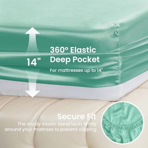 Σετ σεντόνια 4 τεμαχίων από σατέν king size – Aqua Silky Deep Pocket, Luxury Silk-Feel (1 επίπεδο, 1 2