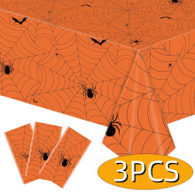 Obrus na Halloween, 54" x 108", pomarańczowy, jednorazowy, plastikowy obrus z motywem pajęczyny, idealny na imprezę – 3 szt., kompatybilny z