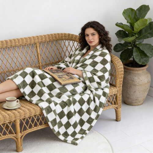 Checkered Flannel Throw Blanket 100x70cm Black White 2