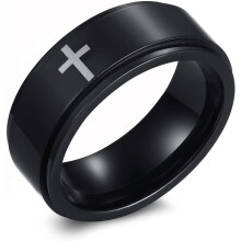 Spinner-Kreuzringe für Herren, silber/schwarze Anti-Stress-Ringe für Herren, Herrenringe aus Edelstahl zur Stressbewältigung, Verlobungsring für