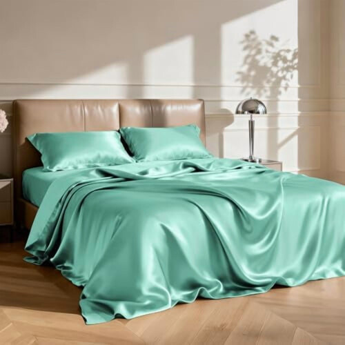 Σετ σεντόνια 4 τεμαχίων από σατέν king size – Aqua Silky Deep Pocket, Luxury Silk-Feel (1 επίπεδο, 1 1