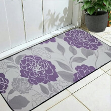 Elegante Fußmatte mit Blumenmuster, rutschfest und saugfähig, Gummirückseite, Lavendelviolett, 50 x 120 cm