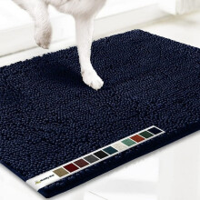 Super Absorbent Microfiber Door Mat, Non-Slip Chenille Entryway Rug, Machine Washable, Navy Blue 28"x18"
