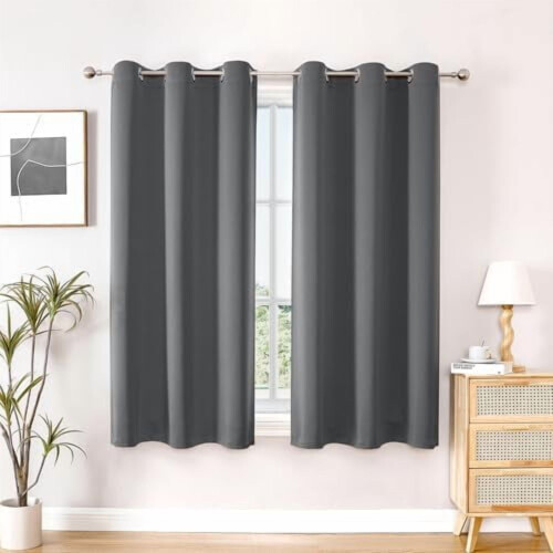 Grå termiske gardiner med møbelring 42x63 tommer (2 paneler)