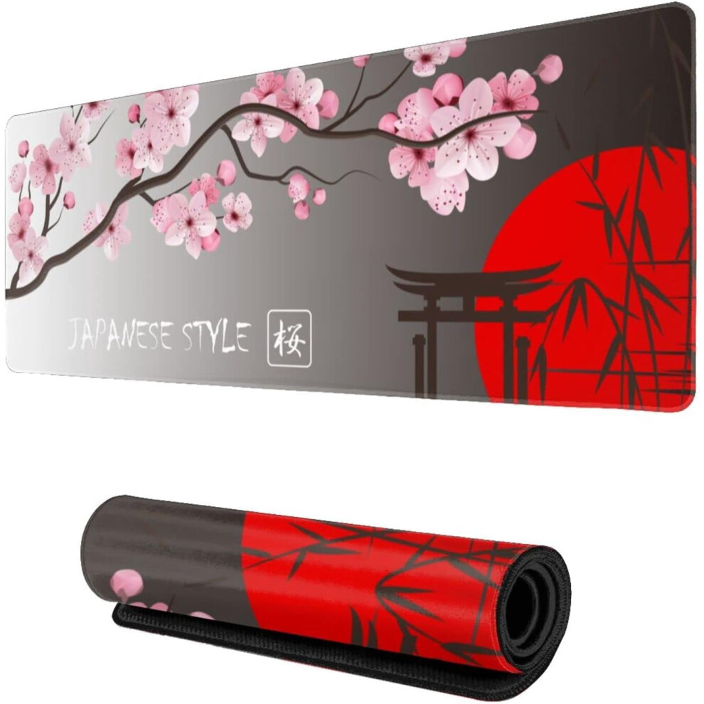 Japanese Cherry Blossom Xl Gaming Mouse Pad, 31.5X11.8", Stitched Edges, Waterproof & Non-Slip 9149926126508