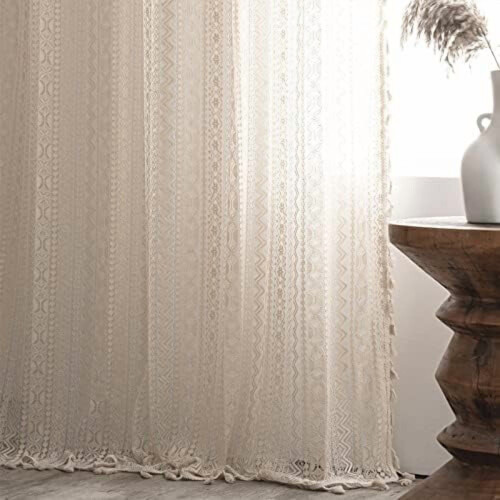 Boho-Häkelvorhang, 150 cm breit x 213 cm lang, transparenter Baumwollvorhang 2