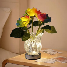 Lámpara LED recargable con forma de jarrón de rosas que cambia de color, inalámbrica y regulable, luz cálida + arcoíris, ideal para el Día de