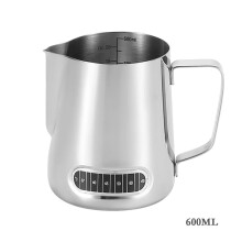 Pichet à mousser le lait en acier inoxydable Natural304 – 600 ml, style japonais, avec autocollant de température