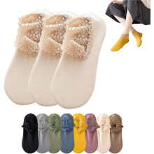 Damen-Spitzensocken, modische Spitzensocken, wärmend, rutschfest, aus Plüsch, für Zuhause, weich und atmungsaktiv