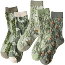 Vintage broderte blomstersokker til dame i kammet bomull med runde sokker