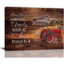Fototapeta do kuchni w stylu rustykalnym – rustykalna stodoła i traktor, wydruk na płótnie, 12"x16", oprawiony, pasuje do rustykalnego i
