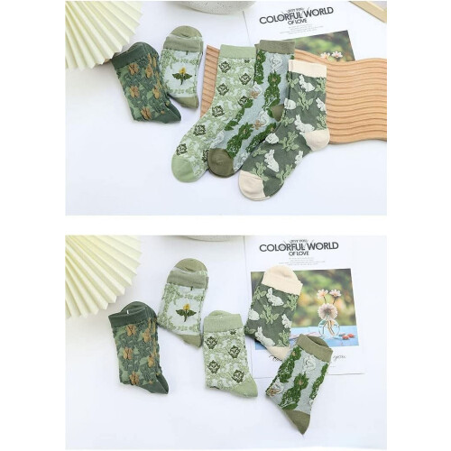 Vintage broderede blomsterstrømper til kvinder med kammet bomuldscrewstrømper 2