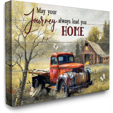 Farmhouse Red Truck Canvas Wall Art – Christian Barn Painting, Country Decor, 12x16 inch, Framed