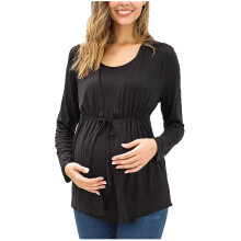 Camisetas de maternidad para mujer, blusas de lactancia para embarazadas, tops con cuello redondo, manga larga tipo vendaje, color rojo.