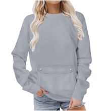 Halloween- och enfärgad tröja för kvinnor, casual, långärmad, tryckt, lös, överdimensionerad blus, damtröjor, toppar (Z02#Grå, XL)