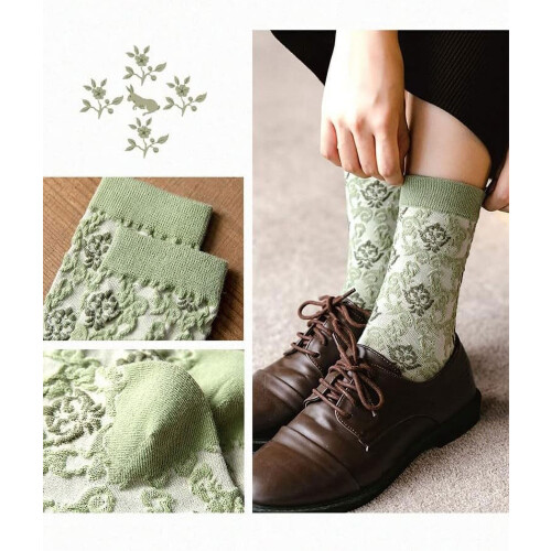 Vintage broderede blomsterstrømper til kvinder med kammet bomuldscrewstrømper 1