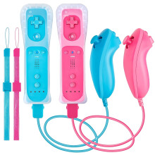 Paquete de 2 mandos inalámbricos y Nunchuk para consolas Wii y Wii U, mando Wii con Motion Plus, compatible con Nintendo Wii/Wii U, azul y rosa.