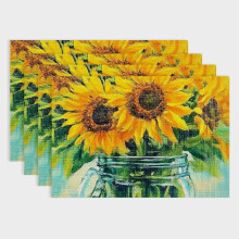 Sunflowers Dining Table Placemats Set of 4 Linen Cloth Western Meal Pad for Birthday Parties, Christmas Restaurants, Buffets, Home Decoration 18x12in