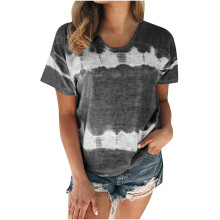 Letnie bluzki damskie Koszulki damskie Plus Size Bluzki z okrągłym dekoltem i krótkim rękawem Modny nadruk tie-dye Dopasowane koszulki casualowe