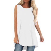 Letné topy pre ženy Dámske tielka Plus Size okrúhly výstrih bez rukávov Tuniky bez rukávov Módne jednofarebné strihy Ležérne tričká,