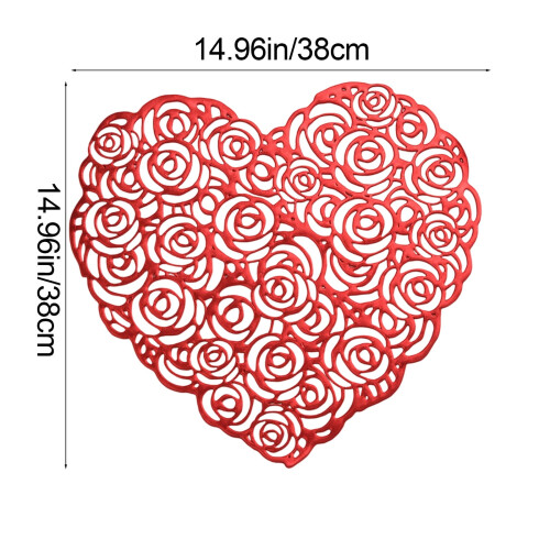 Heart-Shaped PVC Table Mat – Red, 38 cm, Waterproof & 2