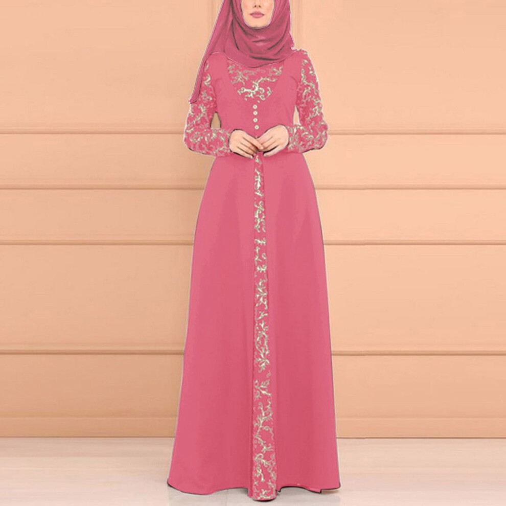 Maxi Dress For Women Dress Kaftan Arab Jilbab Abaya Lace Stitching Maxi Dress Pink-image-OPC-PRF7KDN-NEW